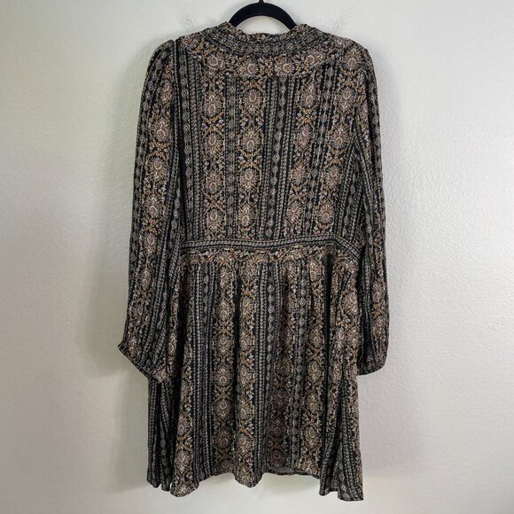 Loft Womens Plus 16 Shimmer Ruffle V Neck Flare Dress Black Metallic Long Sleeve - Picture 10 of 11